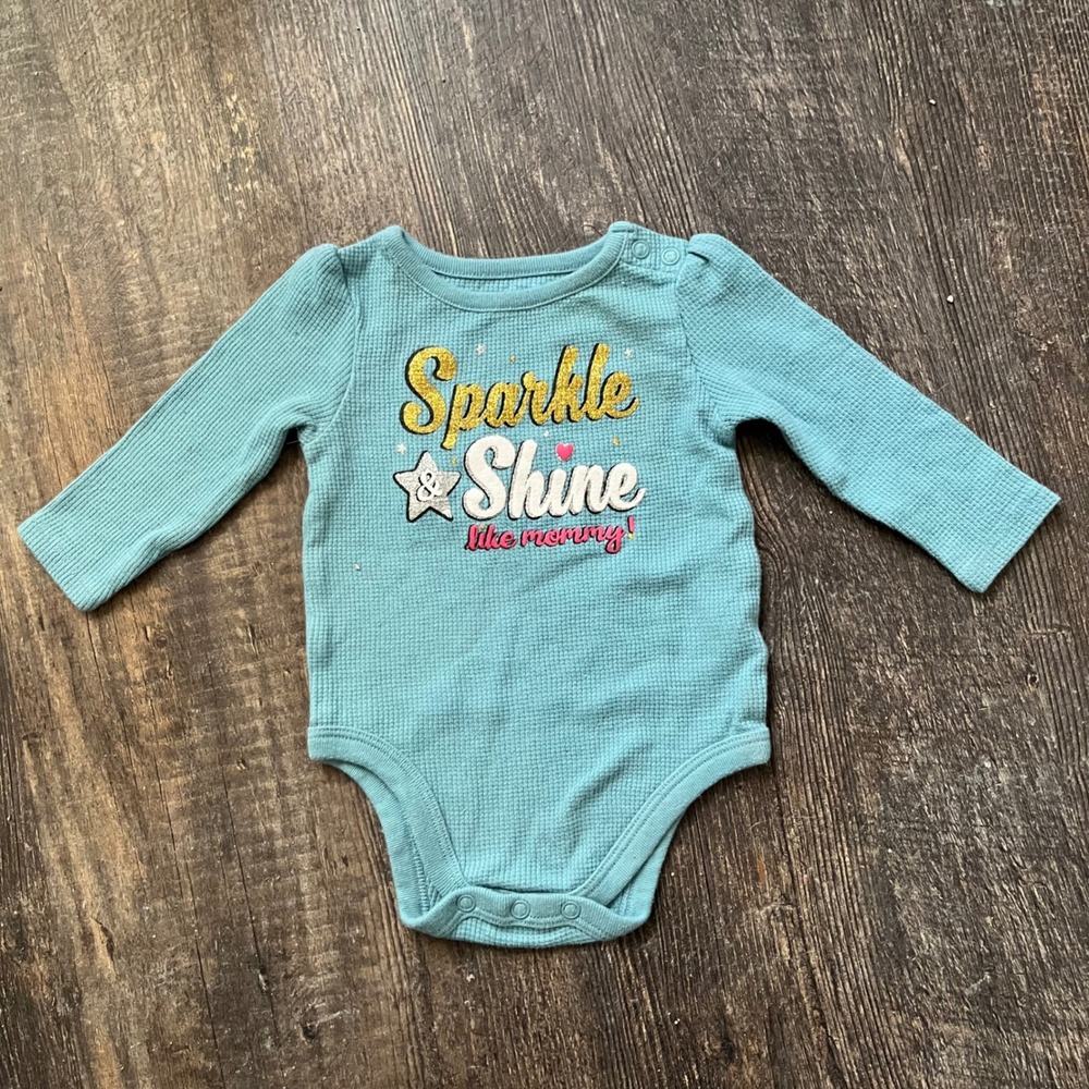 Garanimals Sparkle Shine Baby Bodysuit Long Sleeve Blue‎ Waffle Knit 3-6M